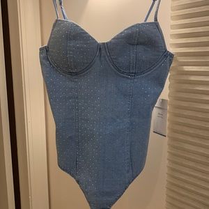 NWT Denim Sparkly Bodysuit